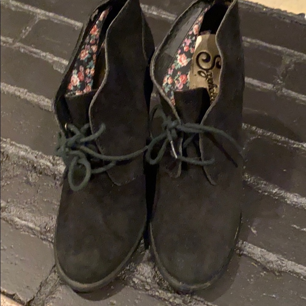 Black suede lace up booties size 7
